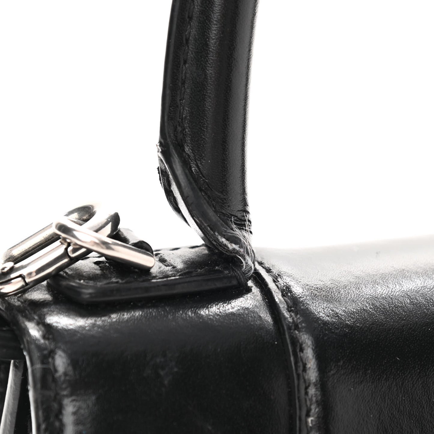 Shiny Box Calfskin Graffiti Logo Small Hourglass Top Handle Bag Black Silver