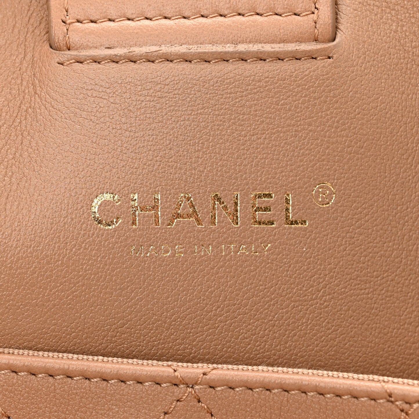 Calfskin Quilted Chain Shopping Tote Beige