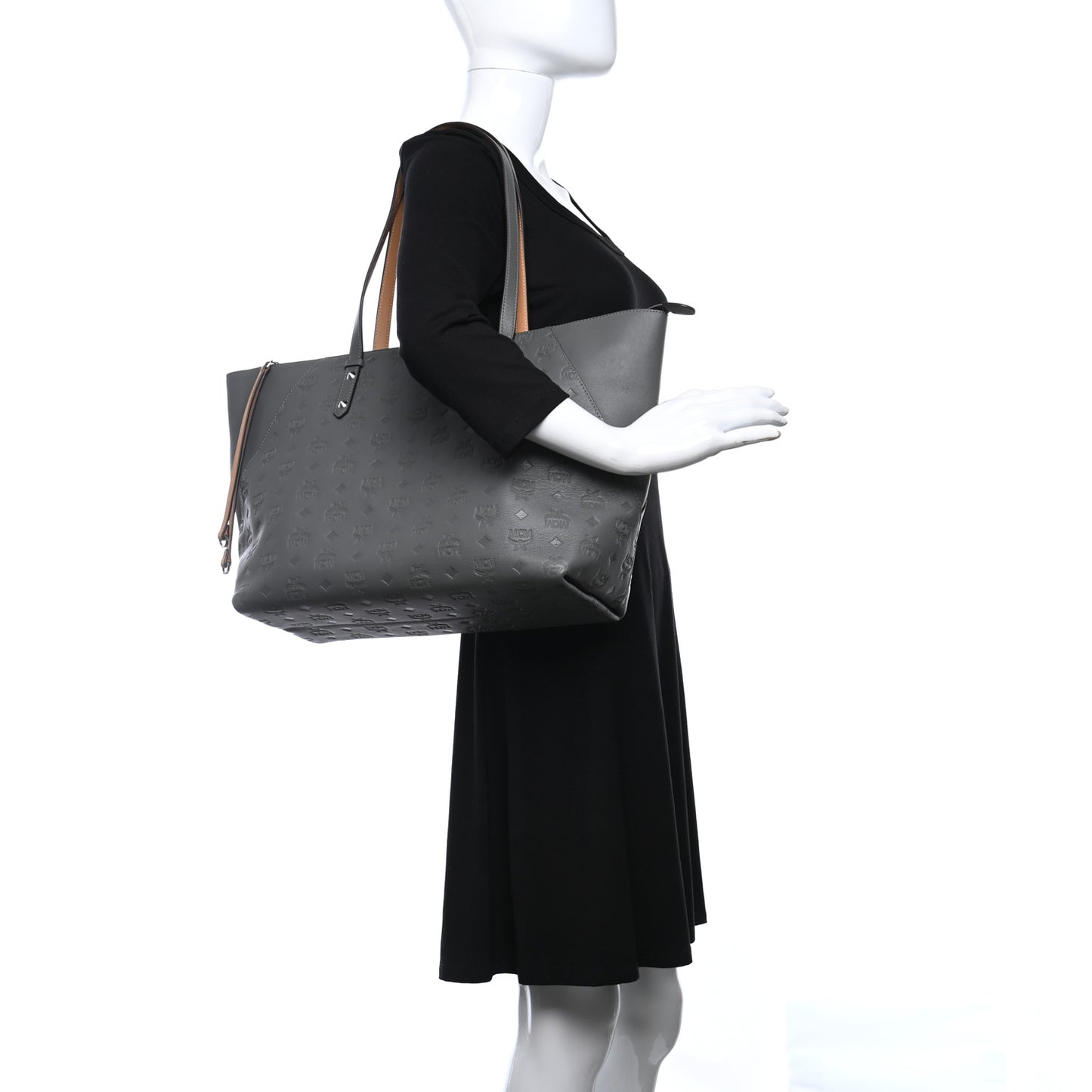 Calfskin Ottomar Monogram Medium Klara Top Zip Tote Charcoal