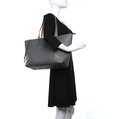 MCM Calfskin Ottomar Monogram Medium Klara Top Zip Tote Charcoal 2 of 11