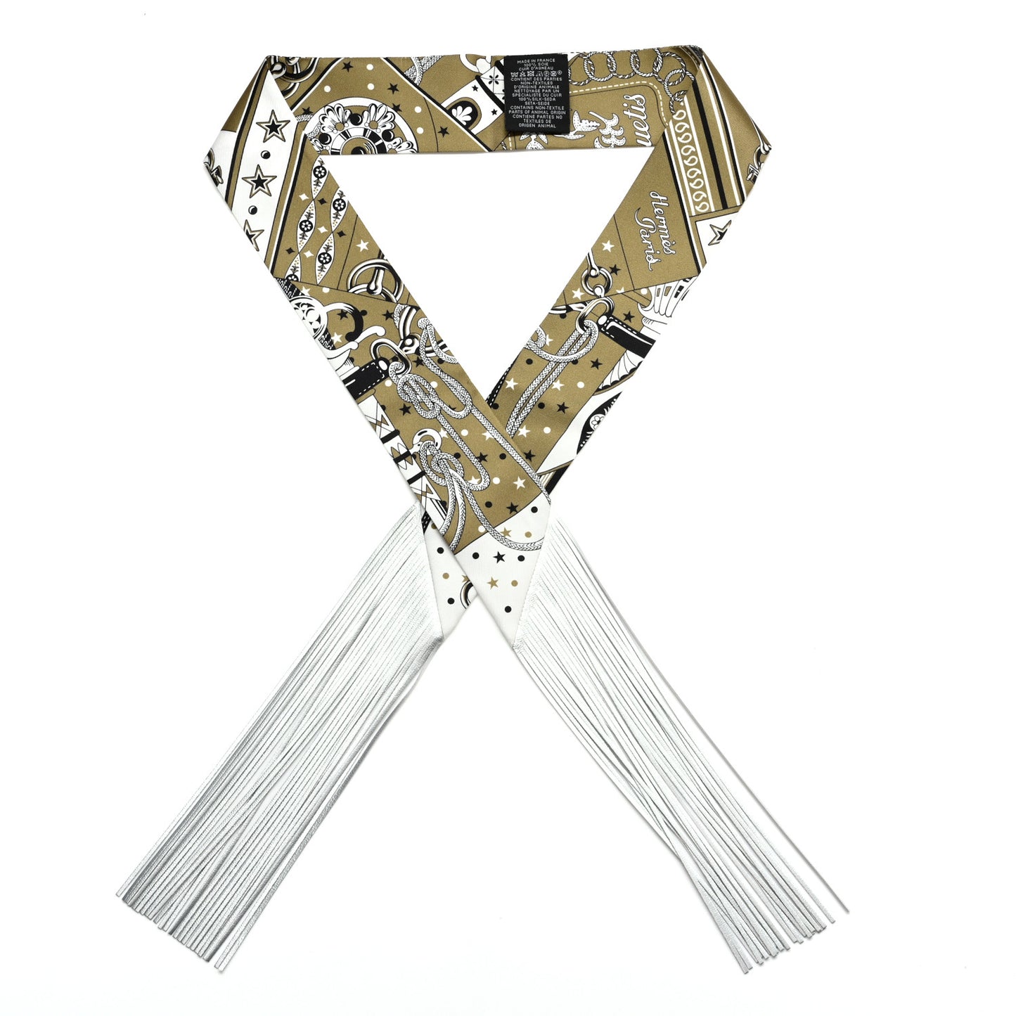 Bandana Fringes Twilly  Kaki White Black