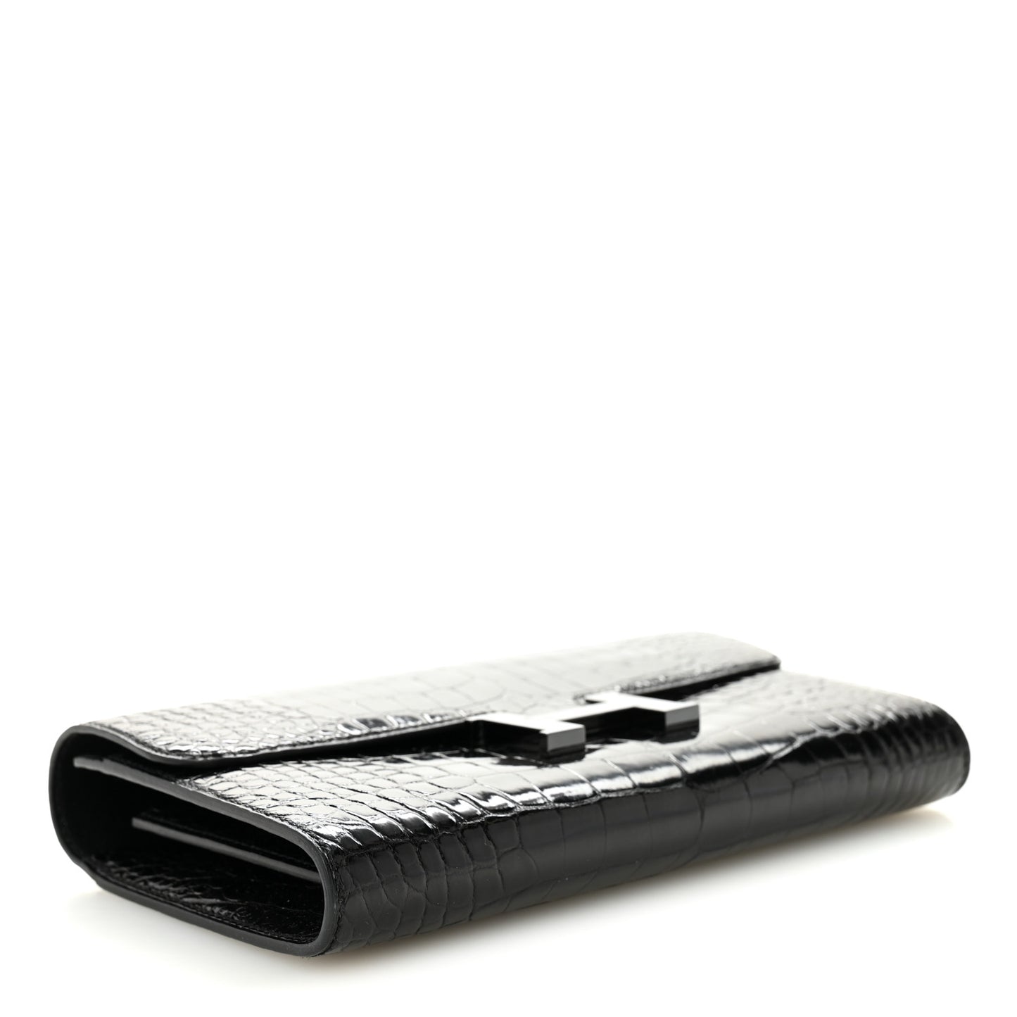 Shiny Alligator Monochrome Constance Long Wallet Black