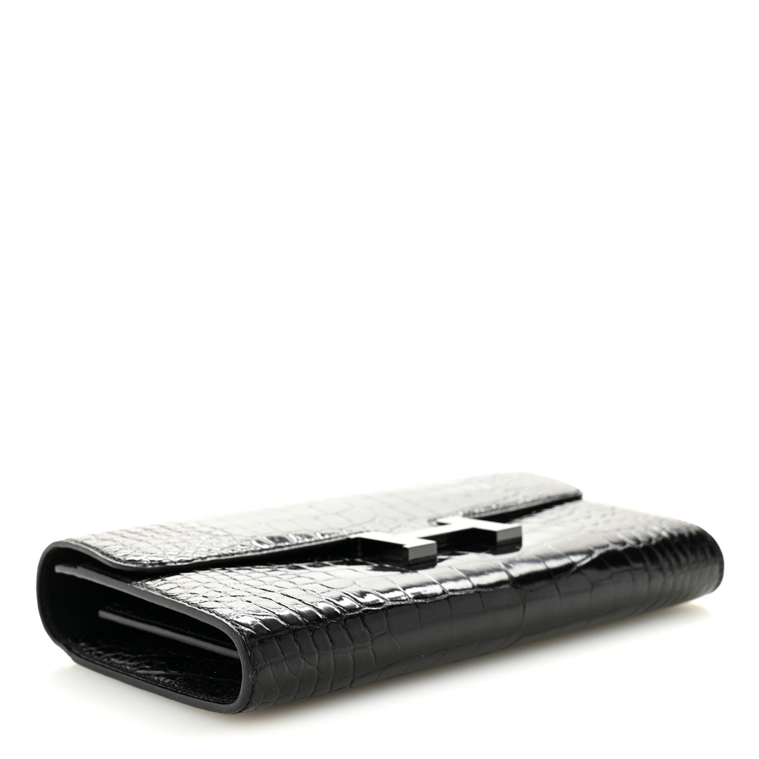 Hermes Shiny Alligator Monochrome Constance Long Wallet Black 4 of 11