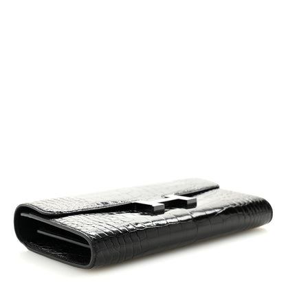 Hermes Shiny Alligator Monochrome Constance Long Wallet Black 4 of 11