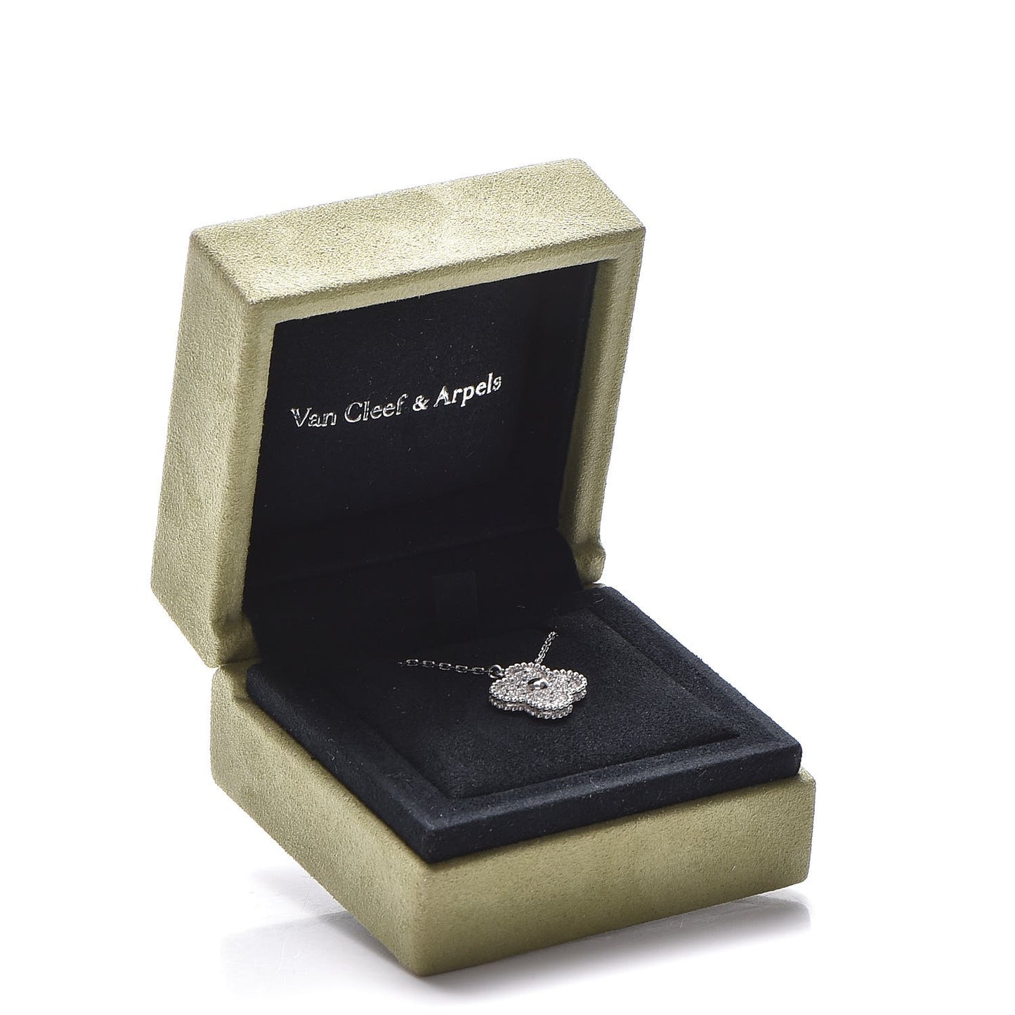 18K White Gold Diamond Vintage Alhambra Pendant Necklace