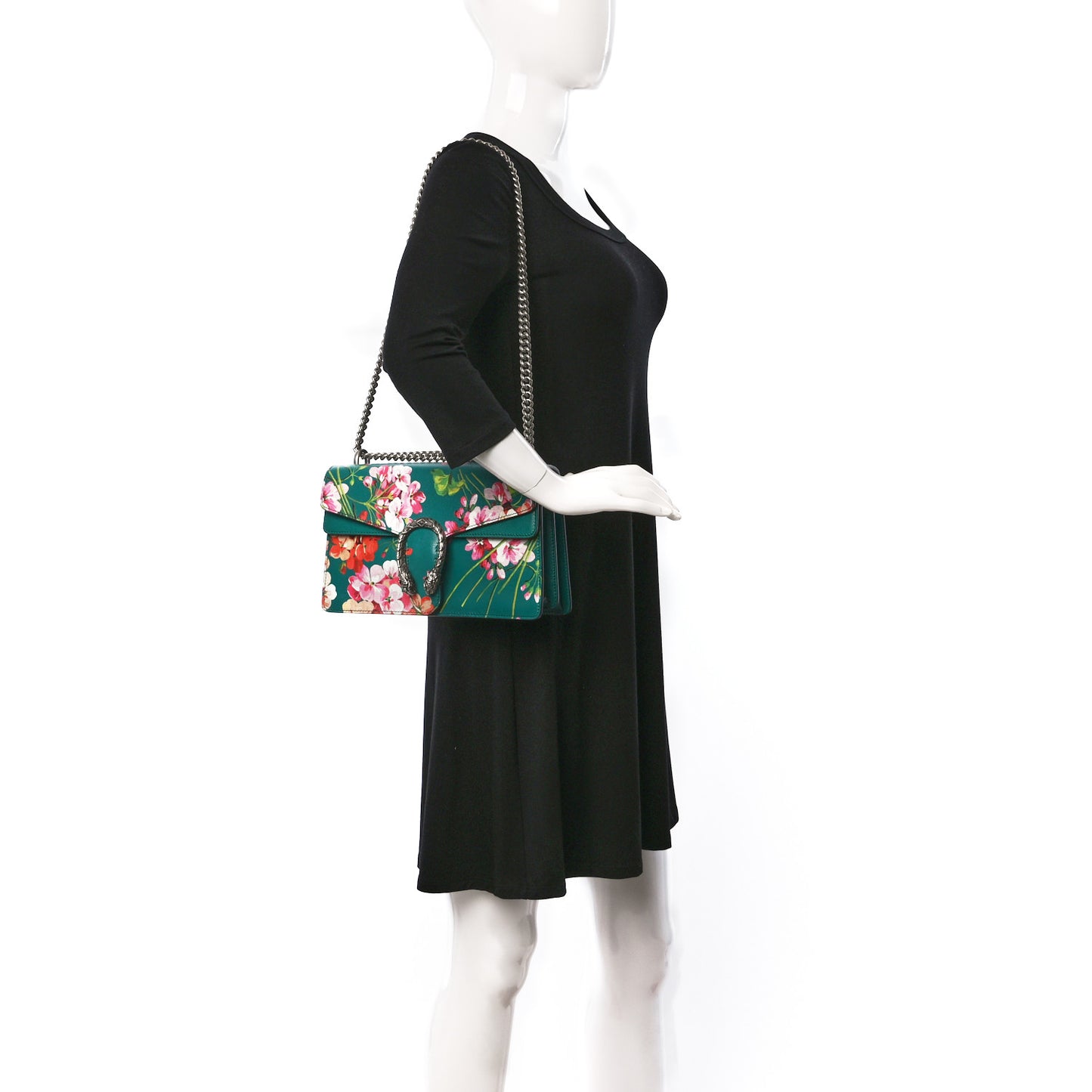 Calfskin Blooms Print Small Dionysus Shoulder Bag Bright Emerald Multicolor