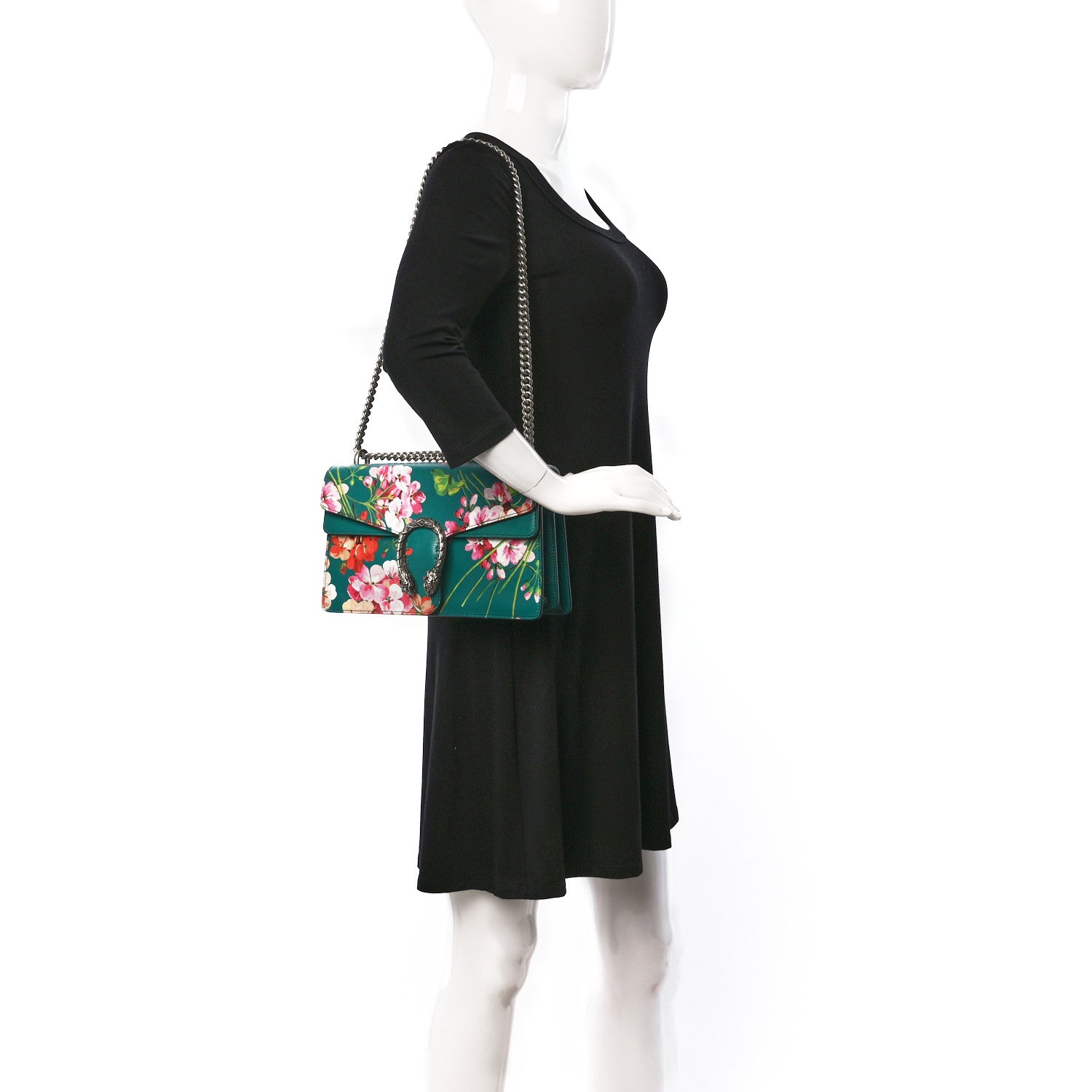 Gucci Calfskin Blooms Print Small Dionysus Shoulder Bag Bright Emerald Multicolor 2 of 9