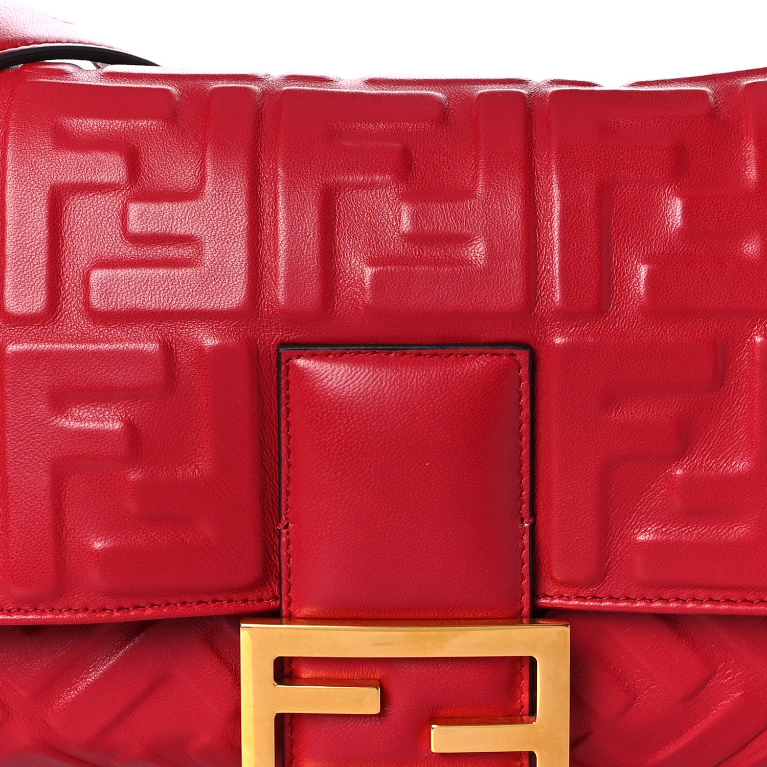Fendi Nappa FF 1974 Embossed Large Baguette Fragola 8 of 10