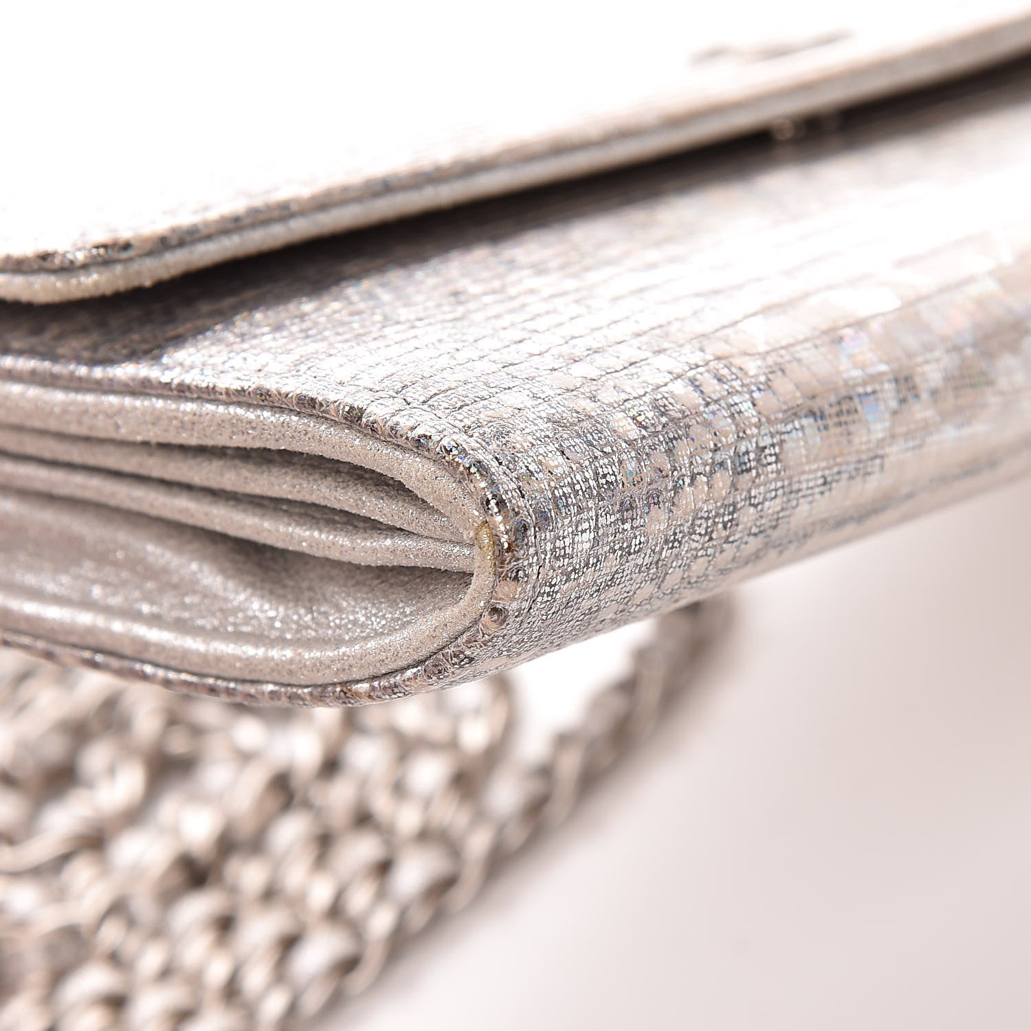 Chanel Iridescent Lizard Wallet With Removable Chain Silver 9 of 10