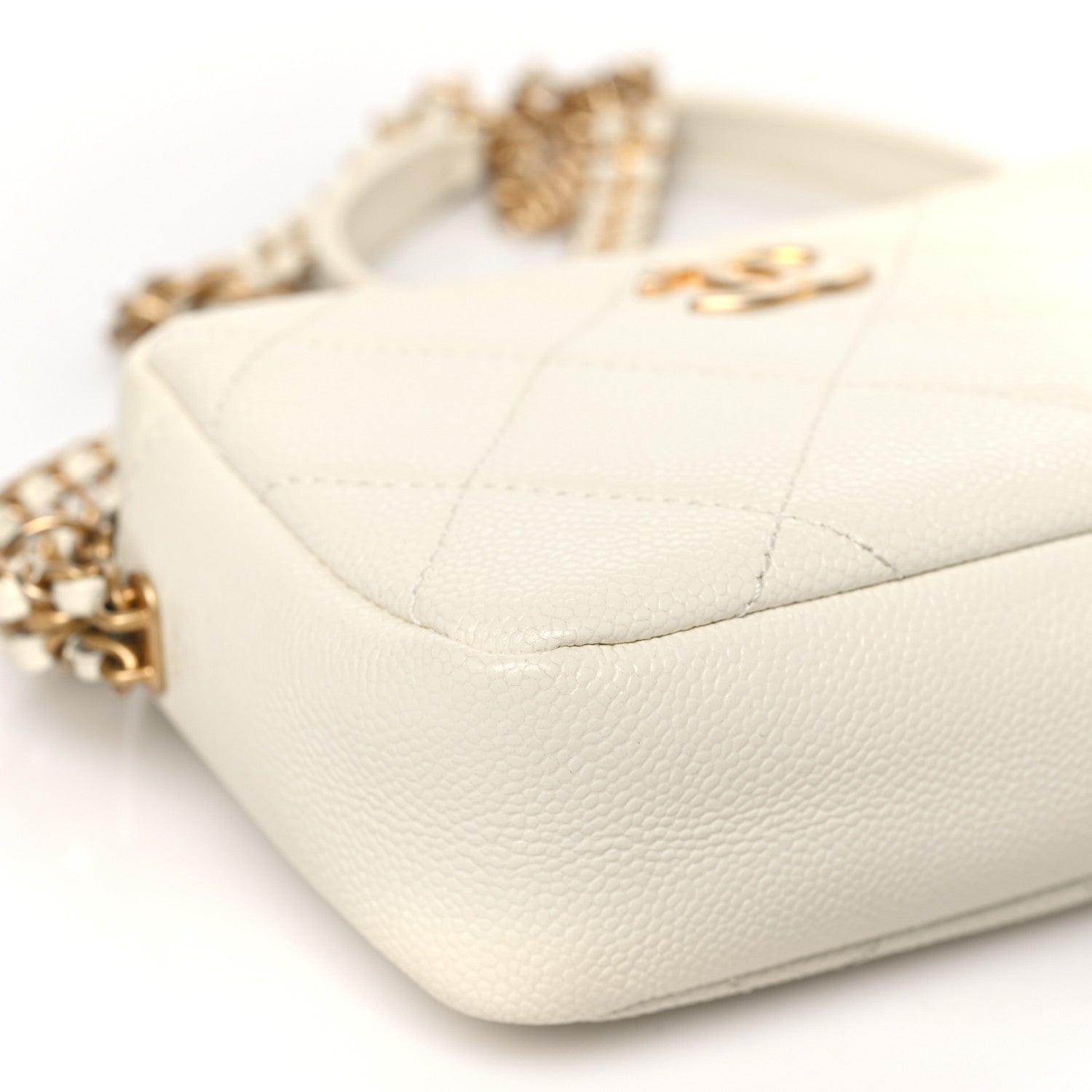 Chanel Shiny Caviar Quilted Chain Melody Camera Bag White 8 of 9