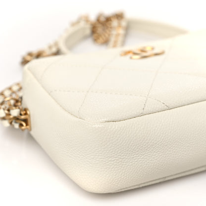 Chanel Shiny Caviar Quilted Chain Melody Camera Bag White 8 of 9