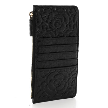 Chanel Caviar Camellia Embossed Classic Flat Wallet Pouch Black 3 of 8