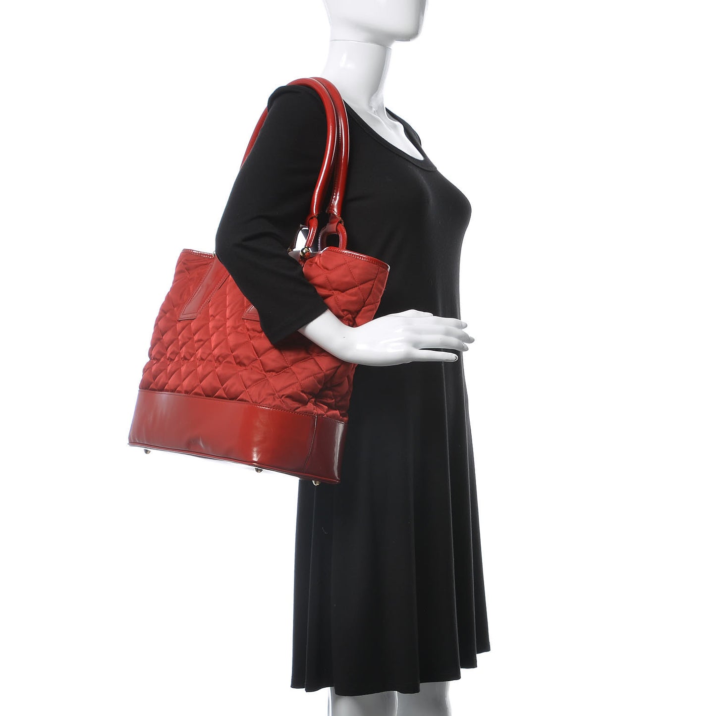 Nylon Patent Quilted Grange Tote Red