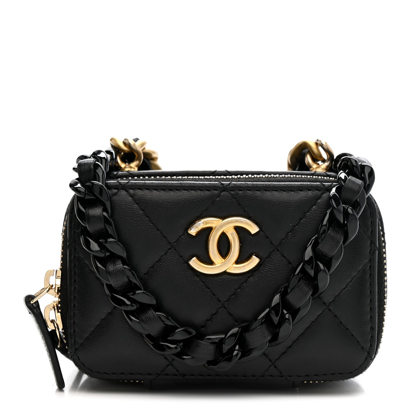 Lambskin Quilted Mini Lacquered Chain Clutch Black