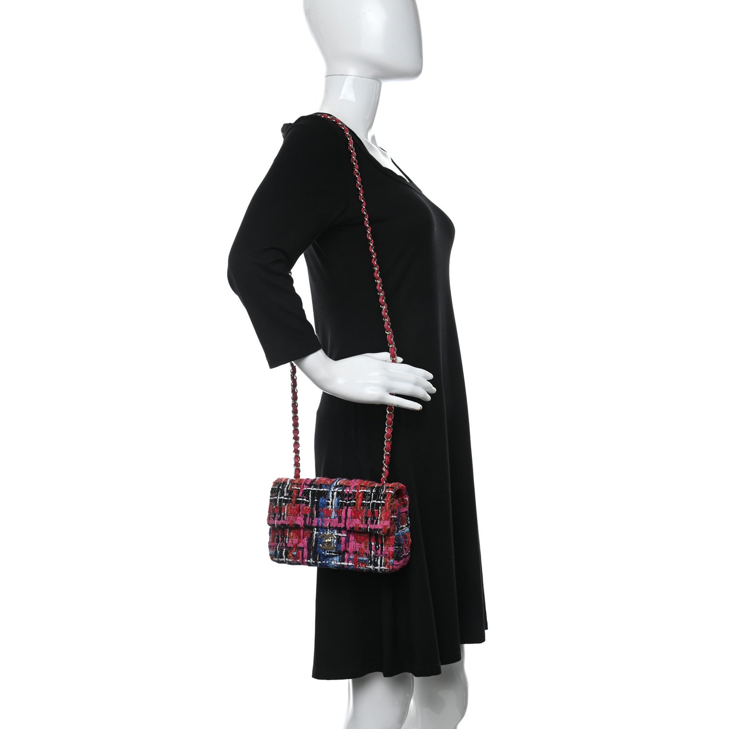 Tweed Quilted Mini Rectangular Flap Red Pink Black
