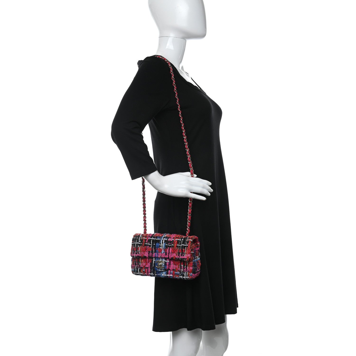 Chanel Tweed Quilted Mini Rectangular Flap Red Pink Black 2 of 12