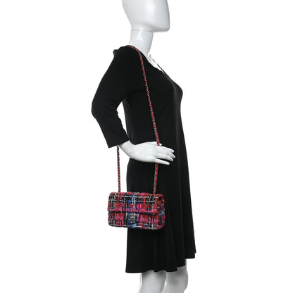 Chanel Tweed Quilted Mini Rectangular Flap Red Pink Black 2 of 12