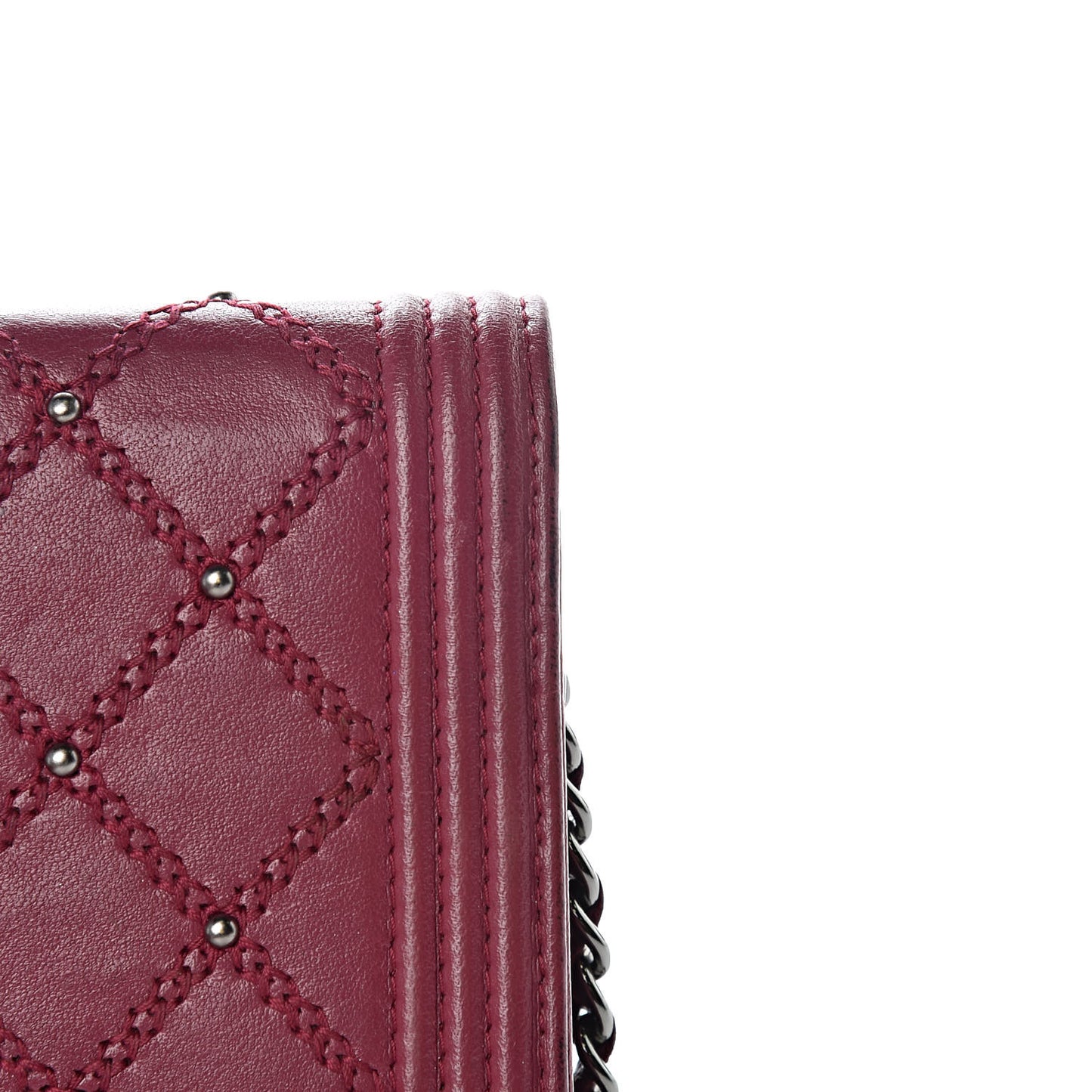Calfskin Studded Quilted Boy Wallet On Chain WOC Dark Pink