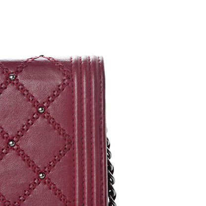 Chanel Calfskin Studded Quilted Boy Wallet On Chain WOC Dark Pink 16 of 22