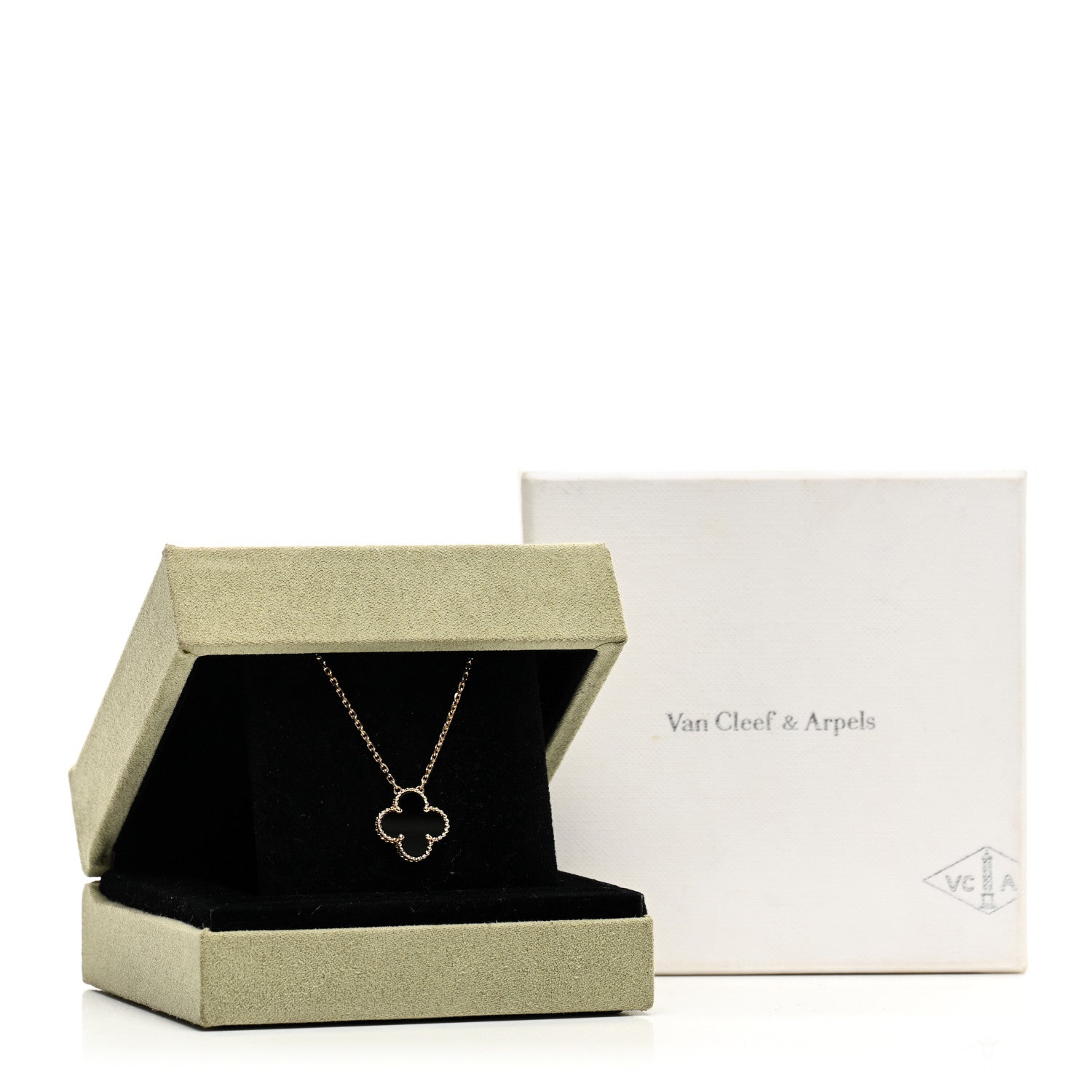 Van Cleef & Arpels 18K Yellow Gold Black Onyx Vintage Alhambra Pendant Necklace 5 of 5