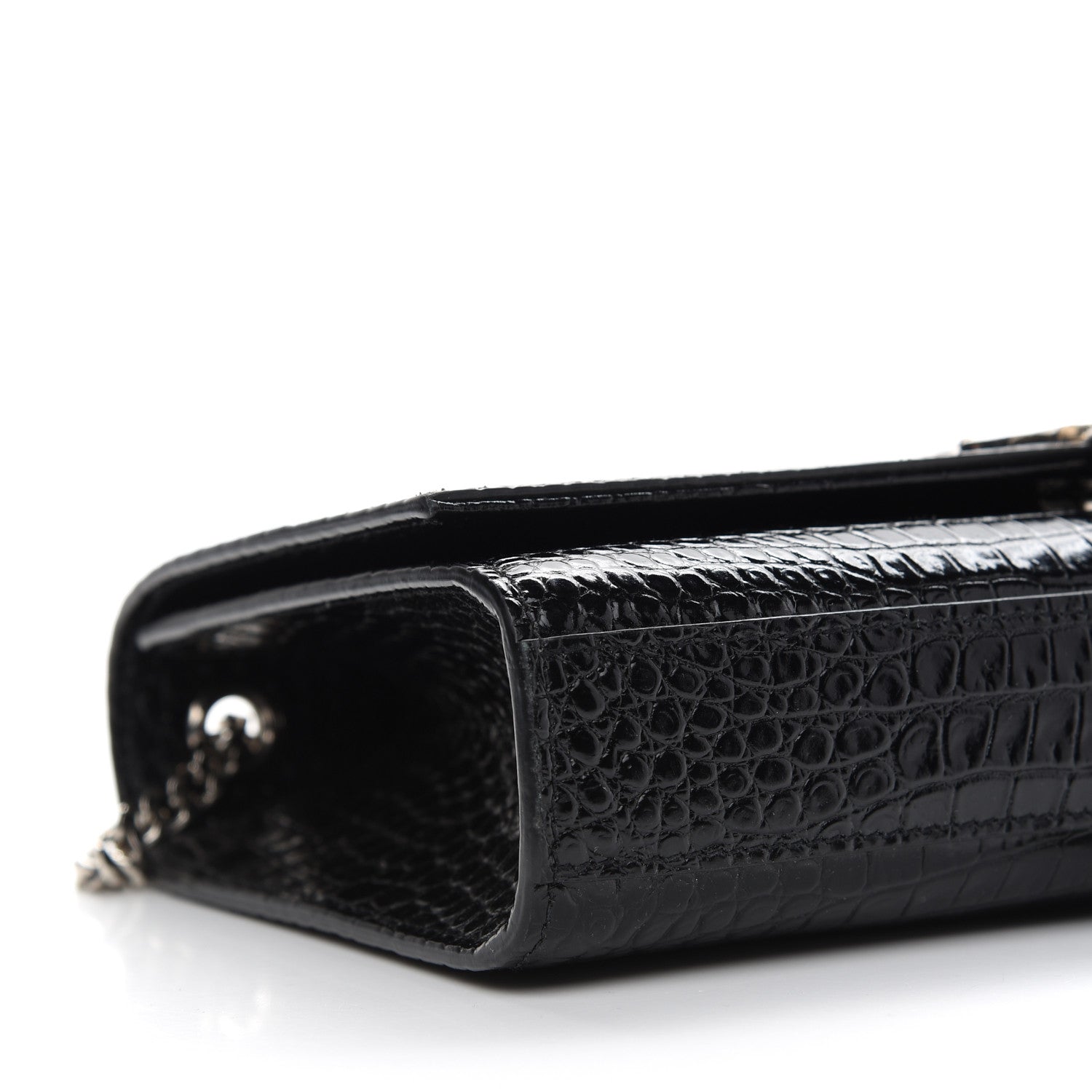 Saint Laurent Calfskin Crocodile Embossed Medium Classic Monogram Kate Tassel Satchel Black 7 of 9