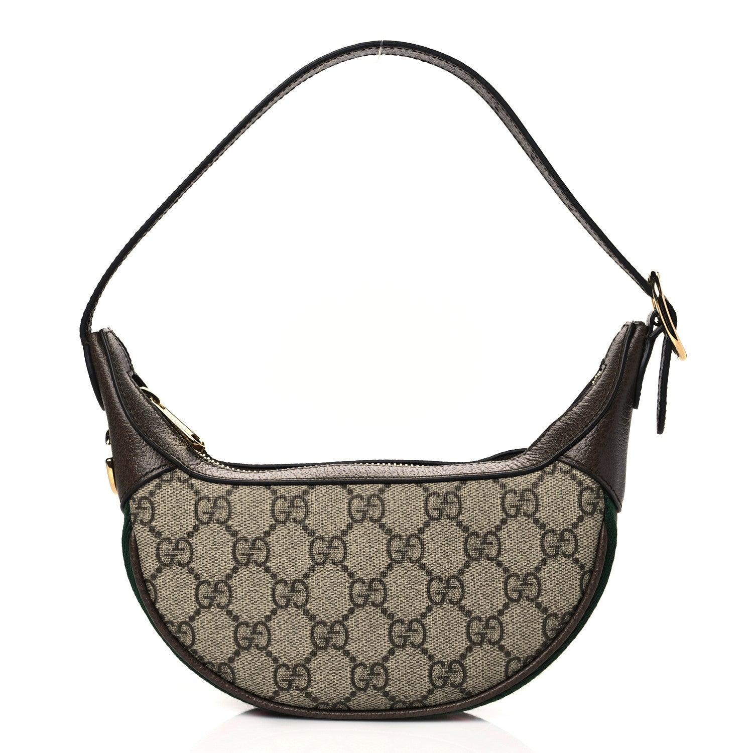 Gucci GG Supreme Monogram Textured Calfskin Web Mini Ophidia Half Moon Hobo Beige Ebony New Acero 1 of 9