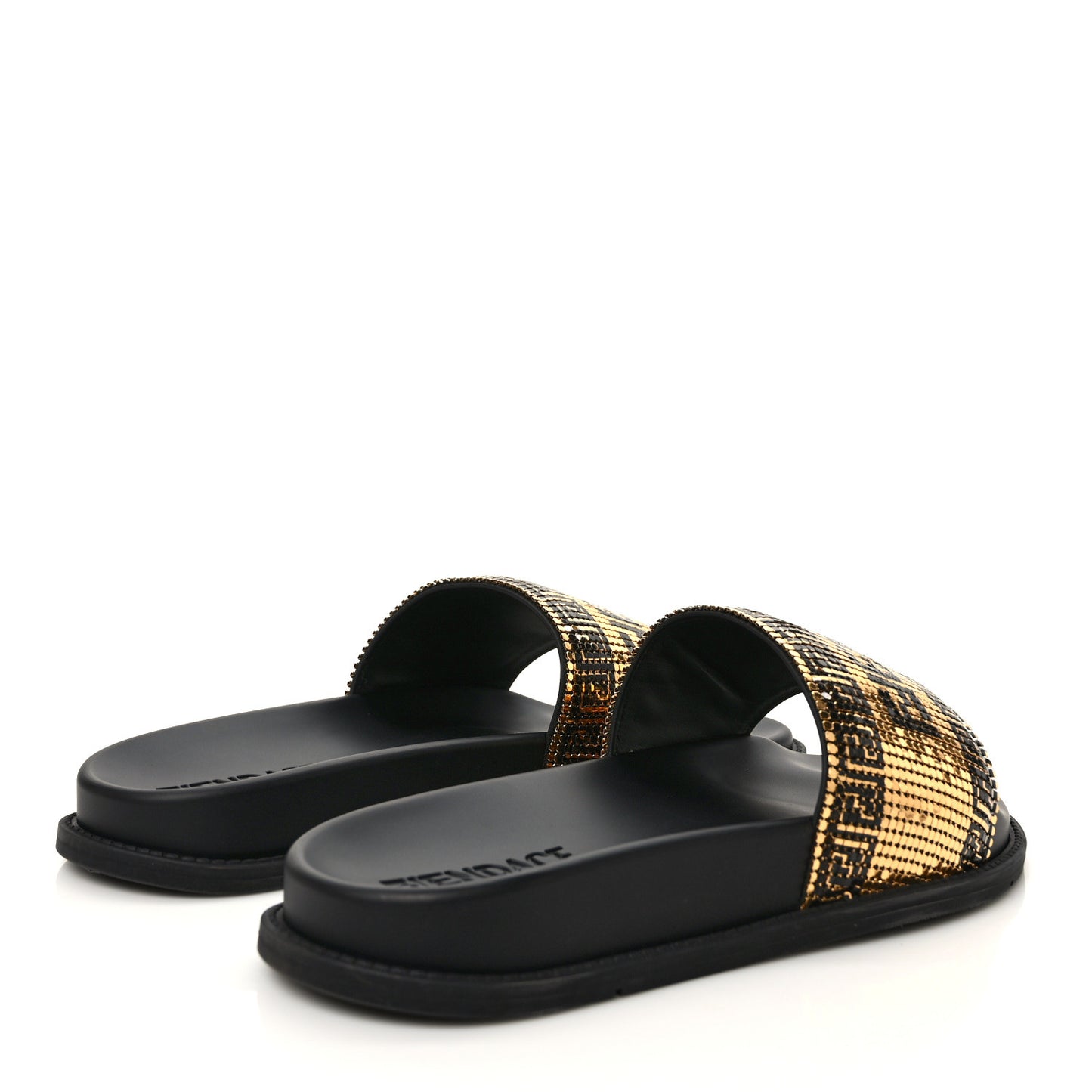 X FENDI Metal Chainmail Mesh Pool Slides 38 Gold Black