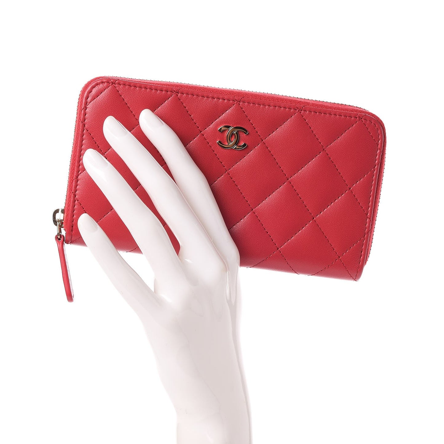 Lambskin Quilted Small Zip Around Wallet Dark Pink