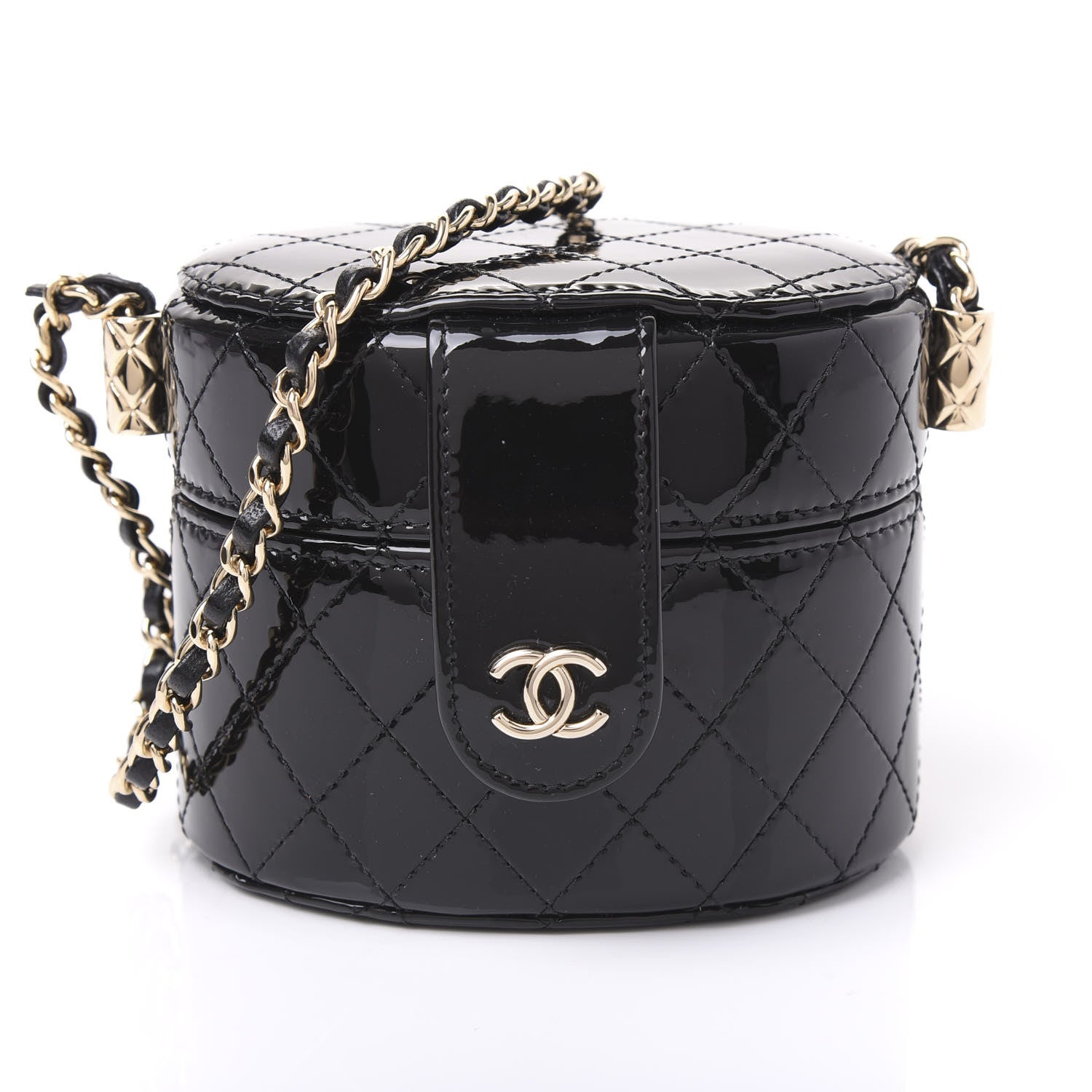 Chanel Patent Quilted Round Small Vanity With Chain Black 8 of 11