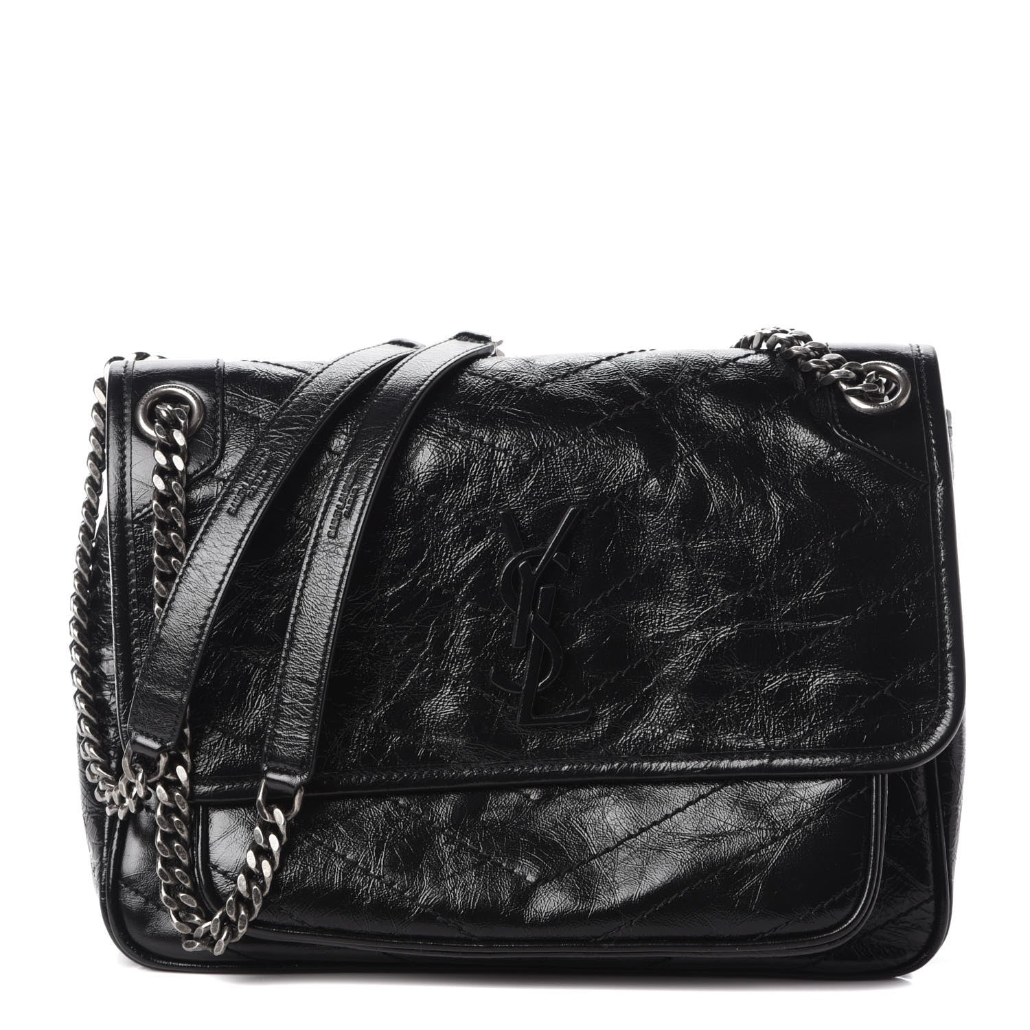 Saint Laurent Crinkled Calfskin Matelasse Monogram Medium Niki Chain Satchel Black 1 of 10