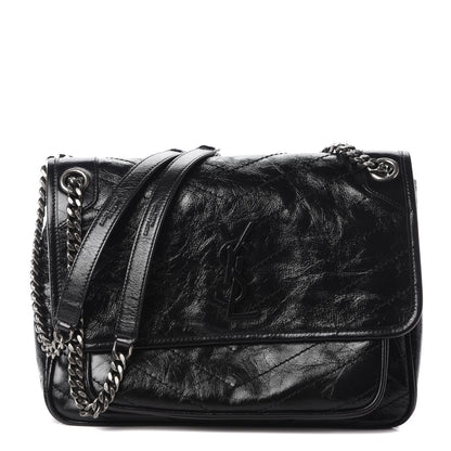 Saint Laurent Crinkled Calfskin Matelasse Monogram Medium Niki Chain Satchel Black 1 of 10