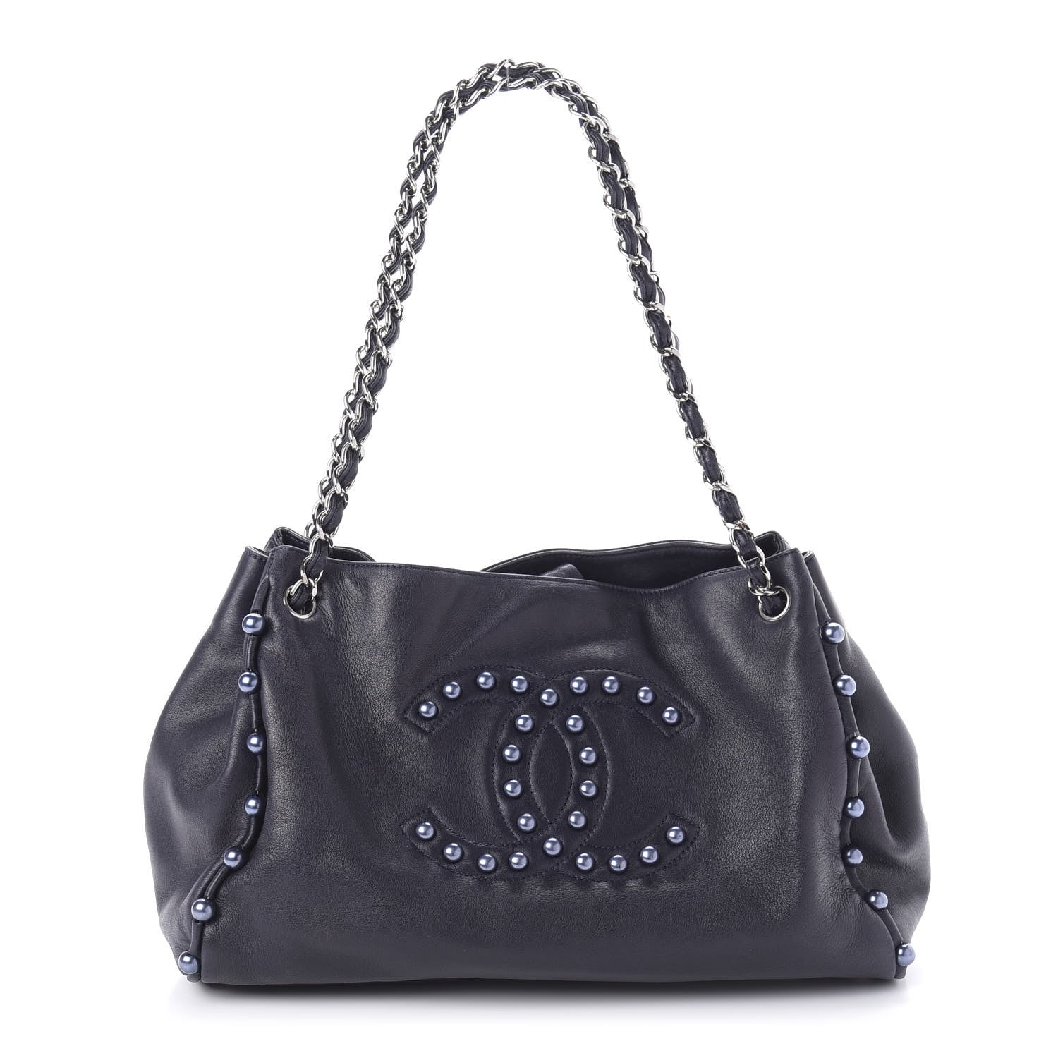Chanel Lambskin Pearl Obsession Tote Navy 1 of 10