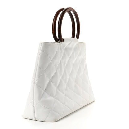 Chanel Caviar CC Wood Handle Tote White 2 of 9