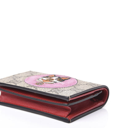 Gucci GG Supreme Monogram Bosco Patch Card Case Wallet Beige Malva Hibiscus Red 6 of 9