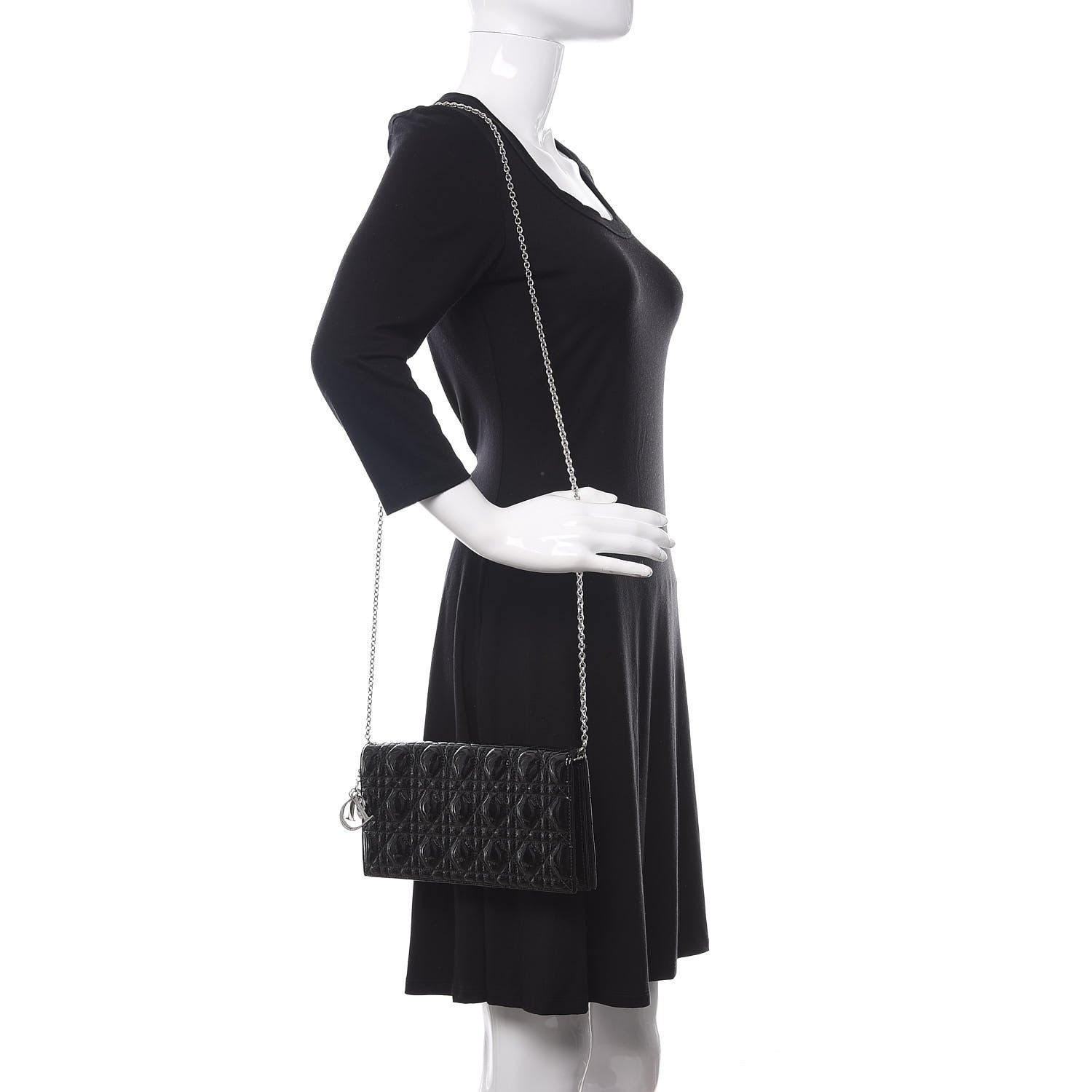 Christian Dior Patent Cannage Lady Dior Convertible Clutch Black 2 of 9