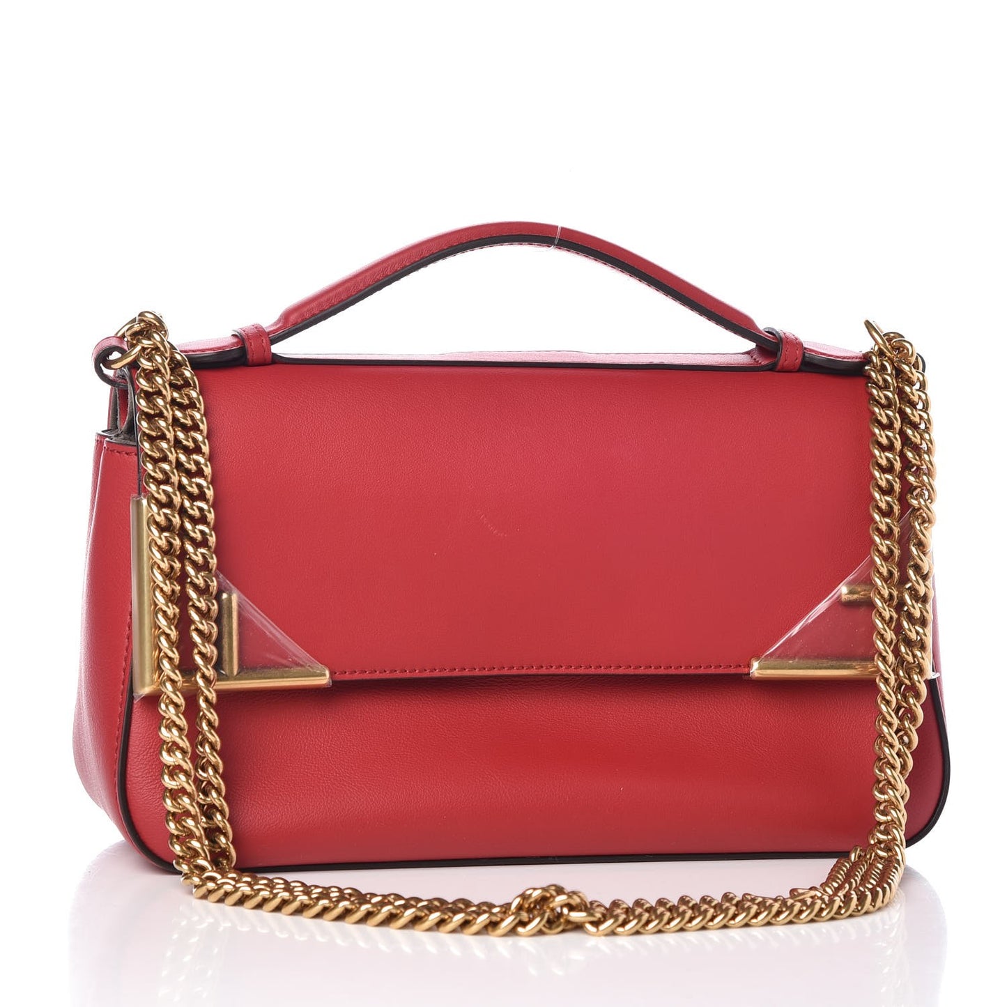 Vitello Grace Glazed Fabric FF 1974 Double F Shoulder Bag Fragola Mogano Panna