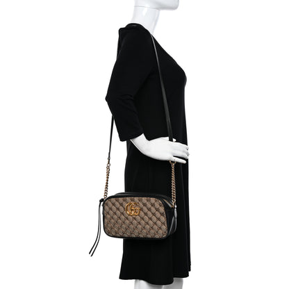 Gucci Monogram Matelasse Diagonal Small GG Marmont Chain Shoulder Bag Beige Black 2 of 19