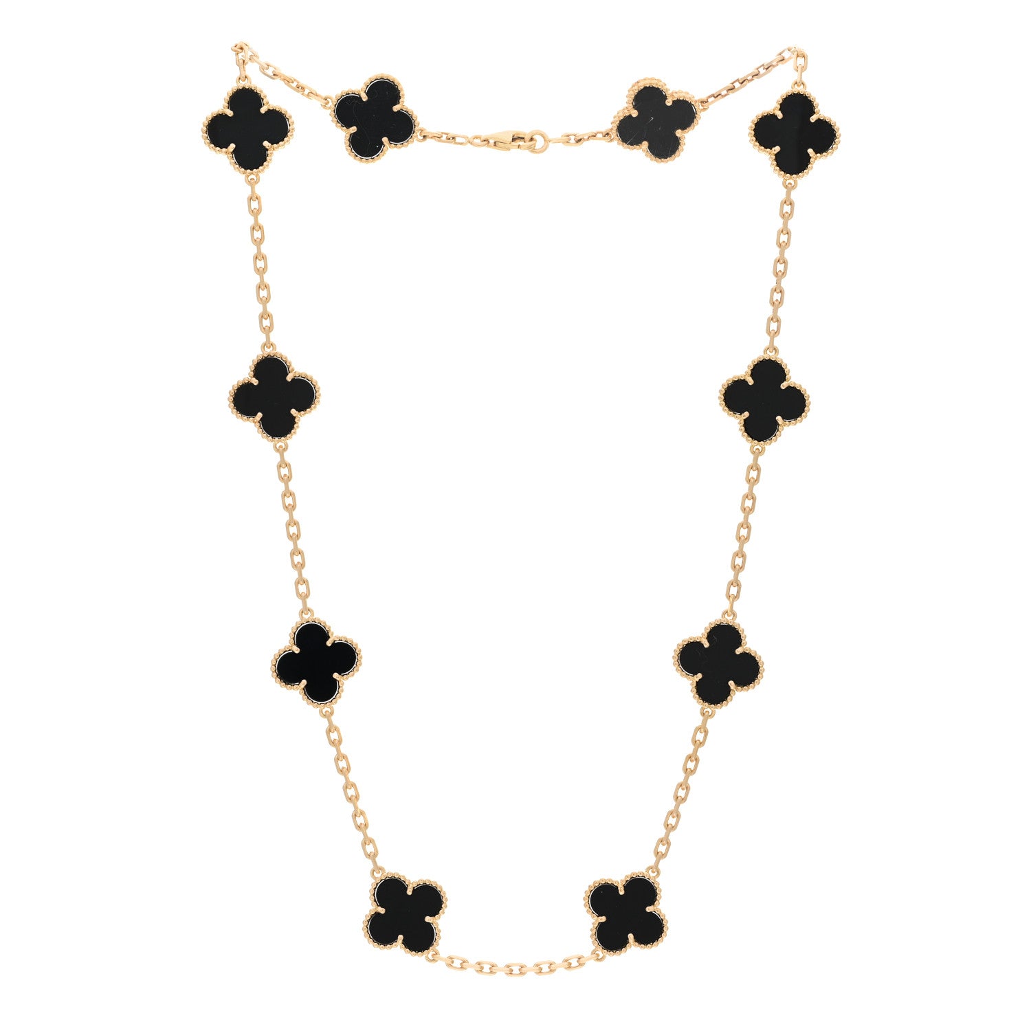 Van Cleef & Arpels 18K Yellow Gold Black Onyx 10 Motifs Vintage Alhambra Necklace 3 of 4