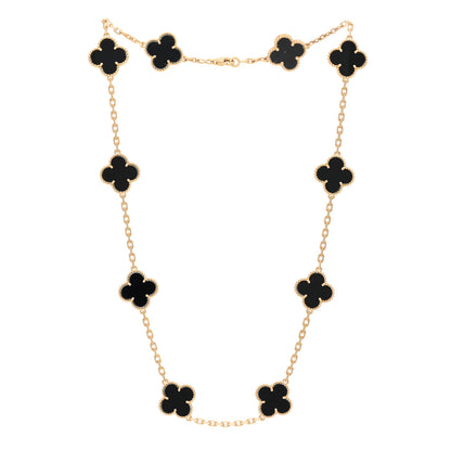 Van Cleef & Arpels 18K Yellow Gold Black Onyx 10 Motifs Vintage Alhambra Necklace 3 of 4