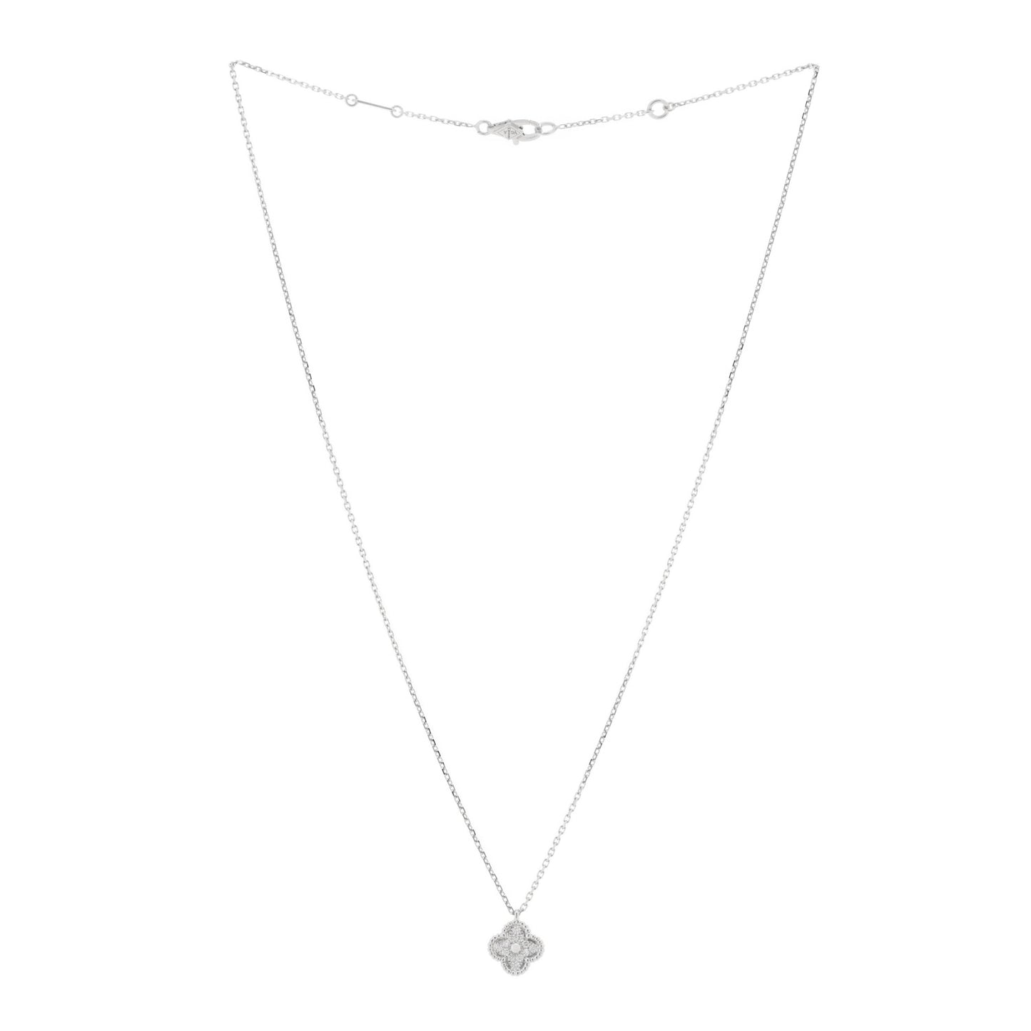 18K White Gold Diamond Sweet Alhambra Pendant Necklace