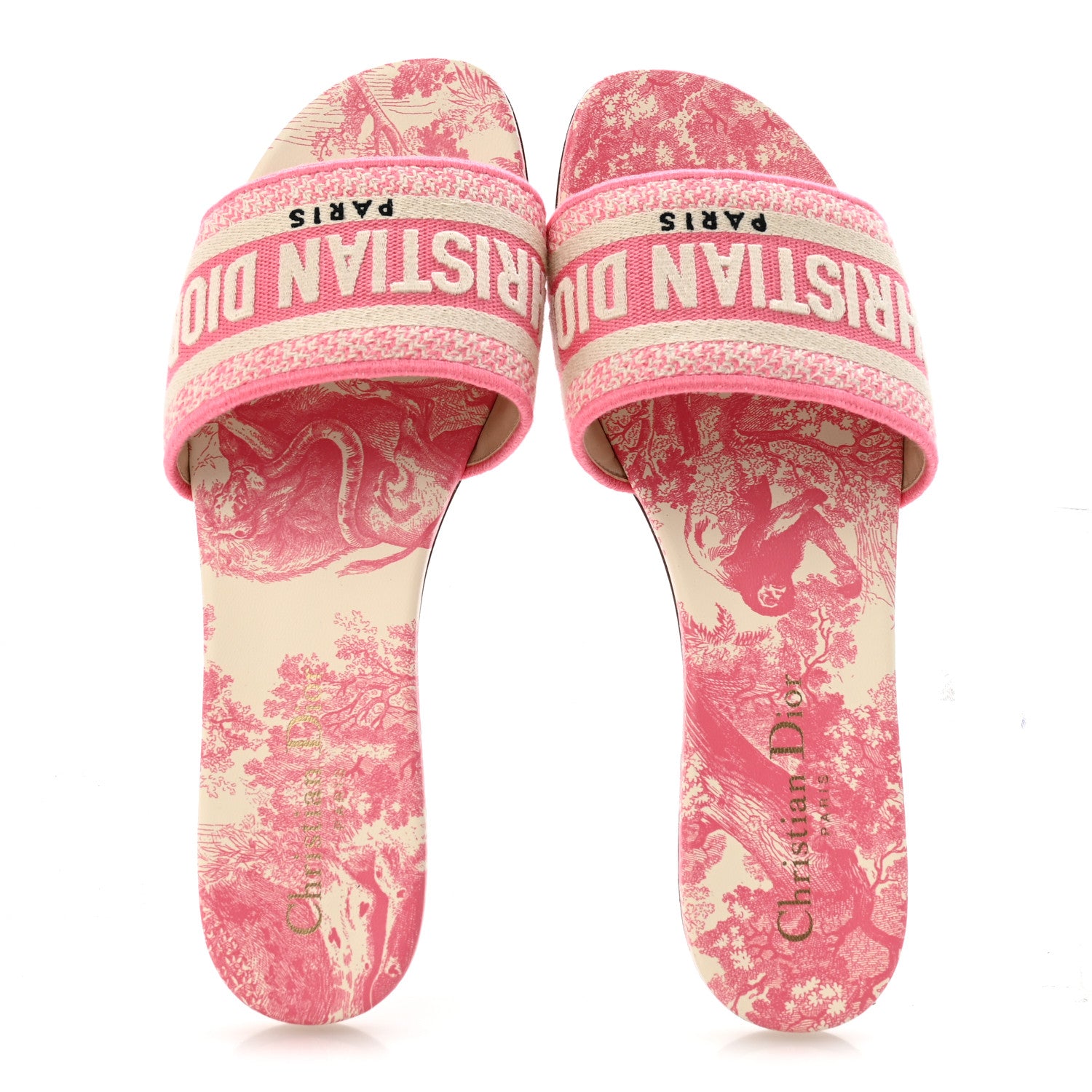 Christian Dior Canvas Toile de Jouy Embroidered Dway Flat Slide Sandals 37 Off White Pink 2 of 9