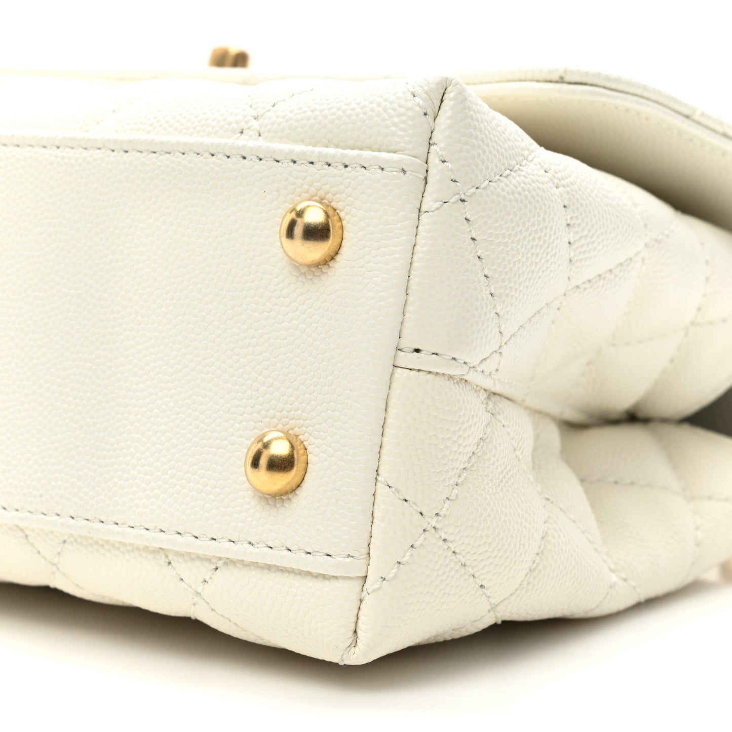 Caviar Quilted Mini Coco Chain Handle Flap White