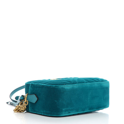 Gucci Velvet Matelasse Small GG Marmont Chain Shoulder Bag Pavone Cyan 3 of 9