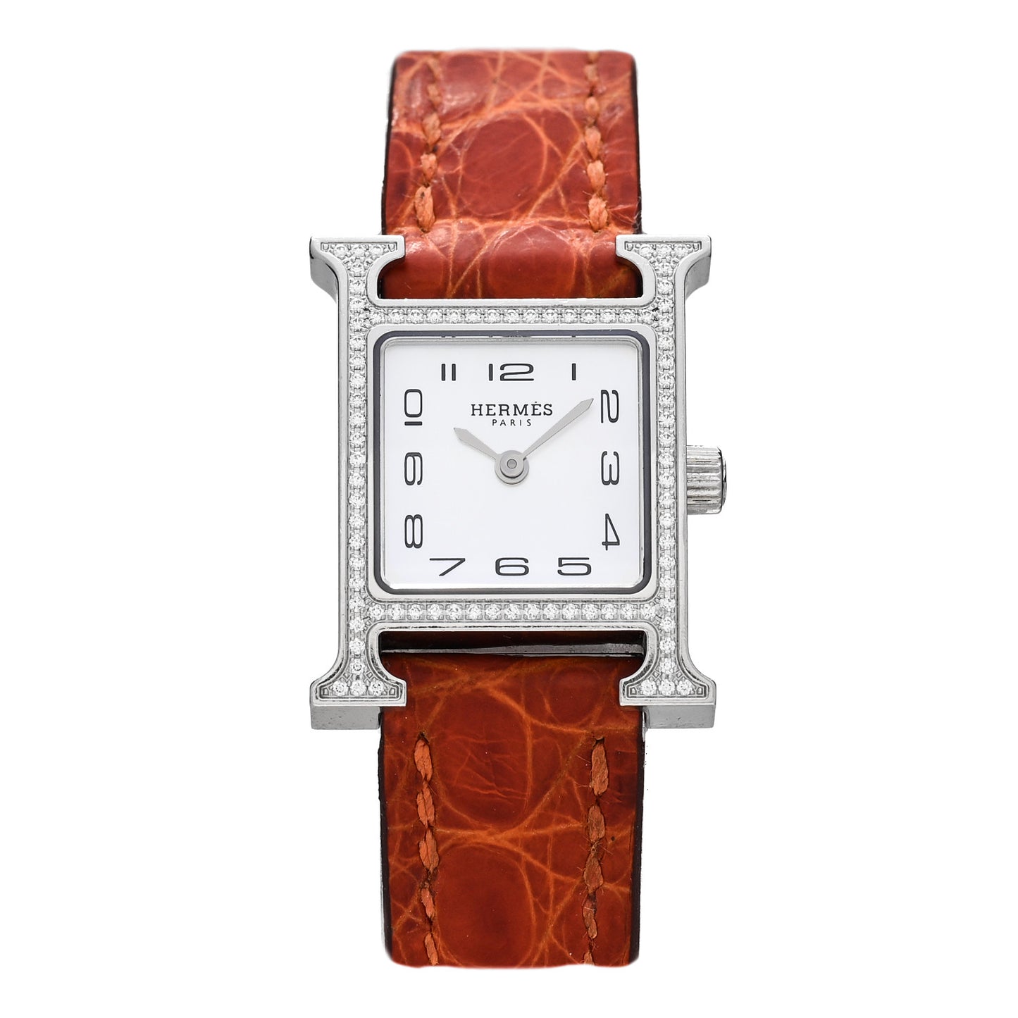 Stainless Steel Alligator Diamond Bezel Mother of Pearl 17.2mm Heure H Hour Quartz Watch Orange