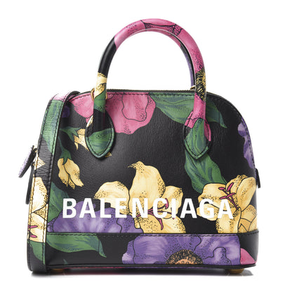 Balenciaga Smooth Calfskin Lush Floral Print XXS Ville Top Handle Bag Black Multicolor 1 of 9