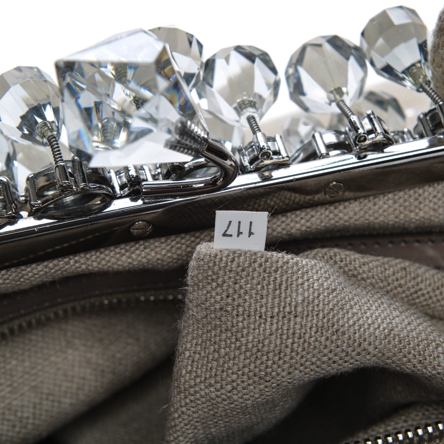 Prada Canvas Mistolino Medium Crystal Cluster Frame Bag Naturale 8 of 11