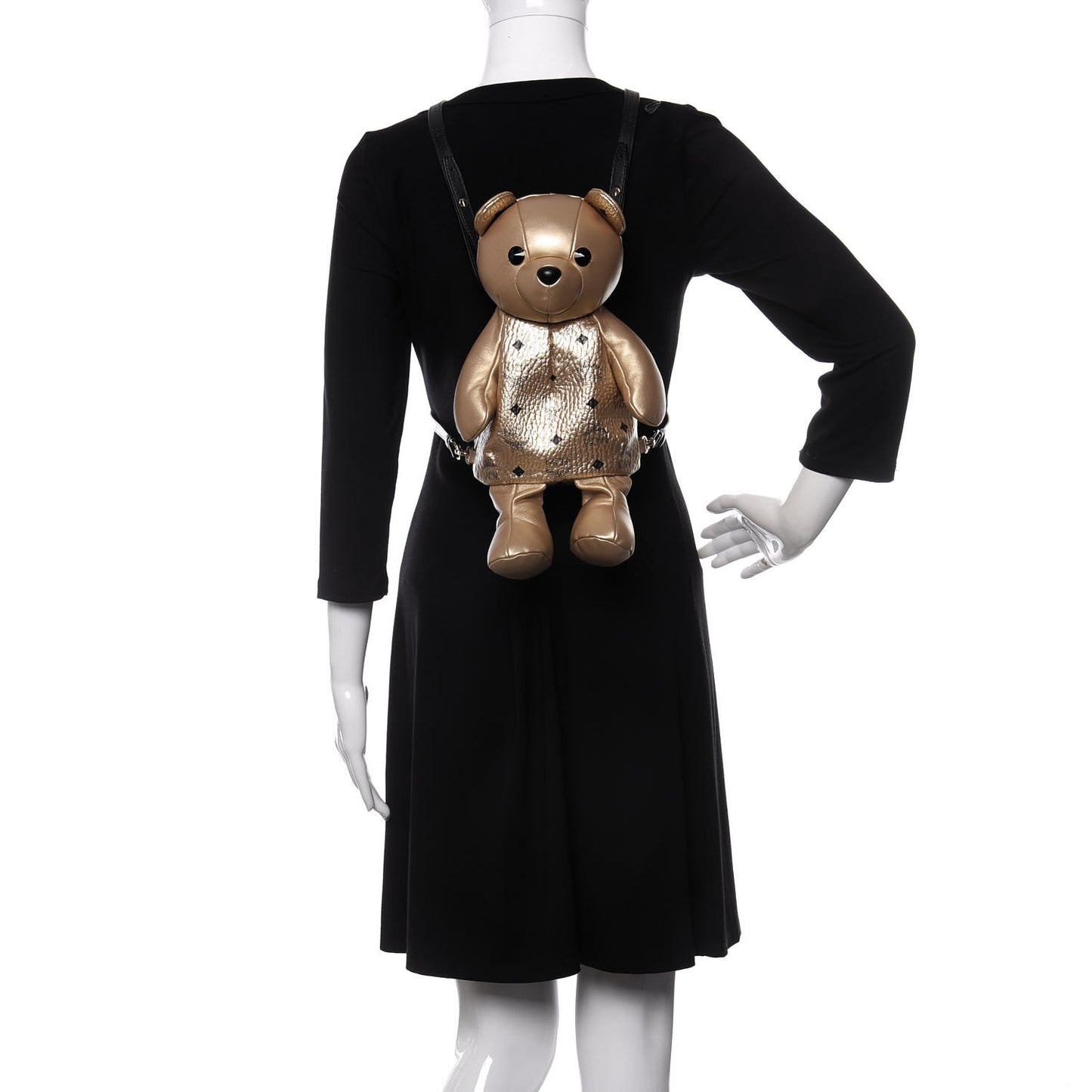 Calfskin Visetos Bear Zoo Doll Backpack Gold