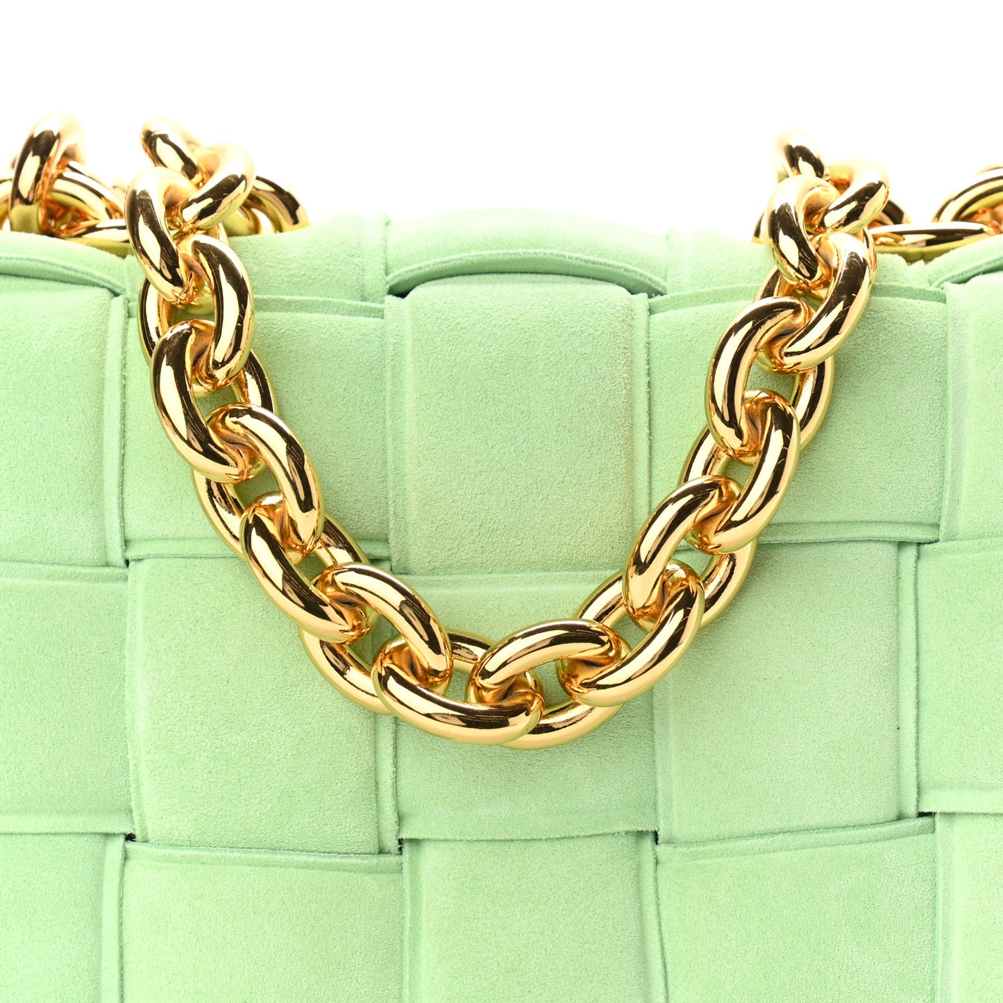 Suede Maxi Intrecciato Padded Chain Cassette Crossbody Bag Wasabi