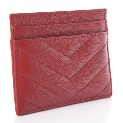 Saint Laurent Grain De Poudre Matelasse Chevron Monogram Credit Card Case New Red 2 of 5
