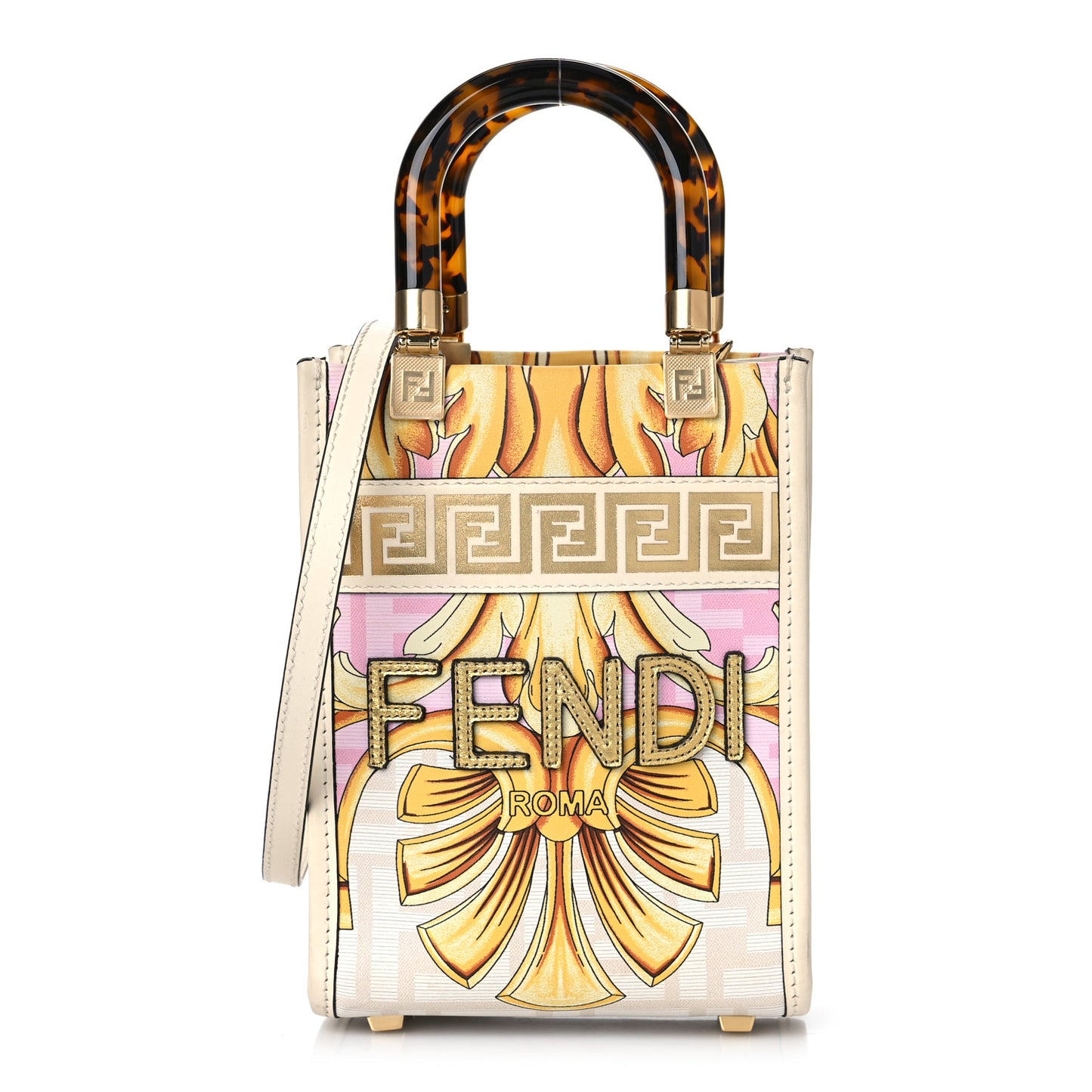 X VERSACE Calfskin Plexiglass Fendace FF Baroque Mini Fendi Sunshine Shopper Tote Gold Rosa White Ice Ciad